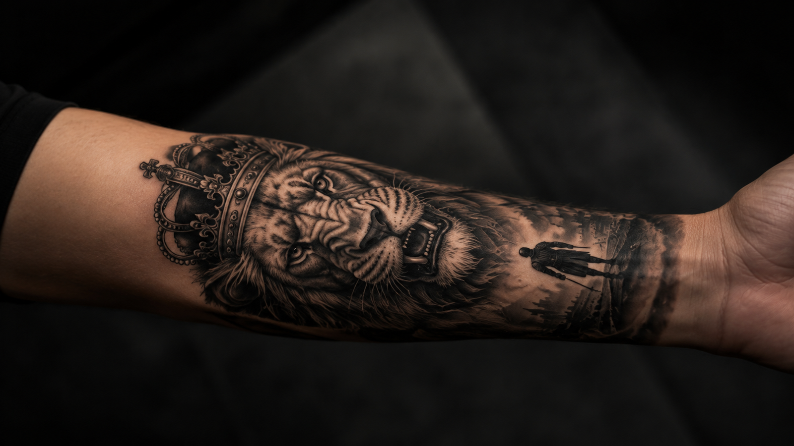 Gothic tattoo flash artwork on human skin