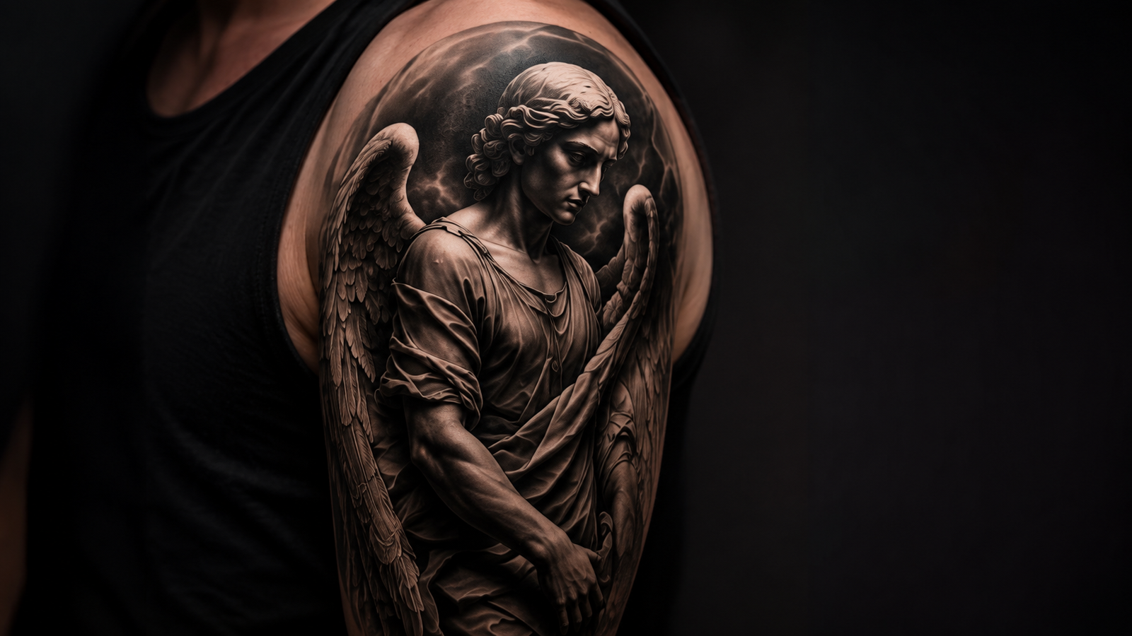 Detailed gothic tattoo collection on human skin