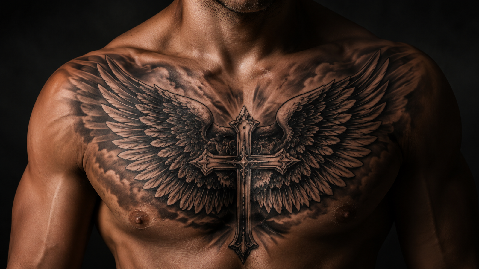 Realistic gothic blackwork tattoo design on human skin