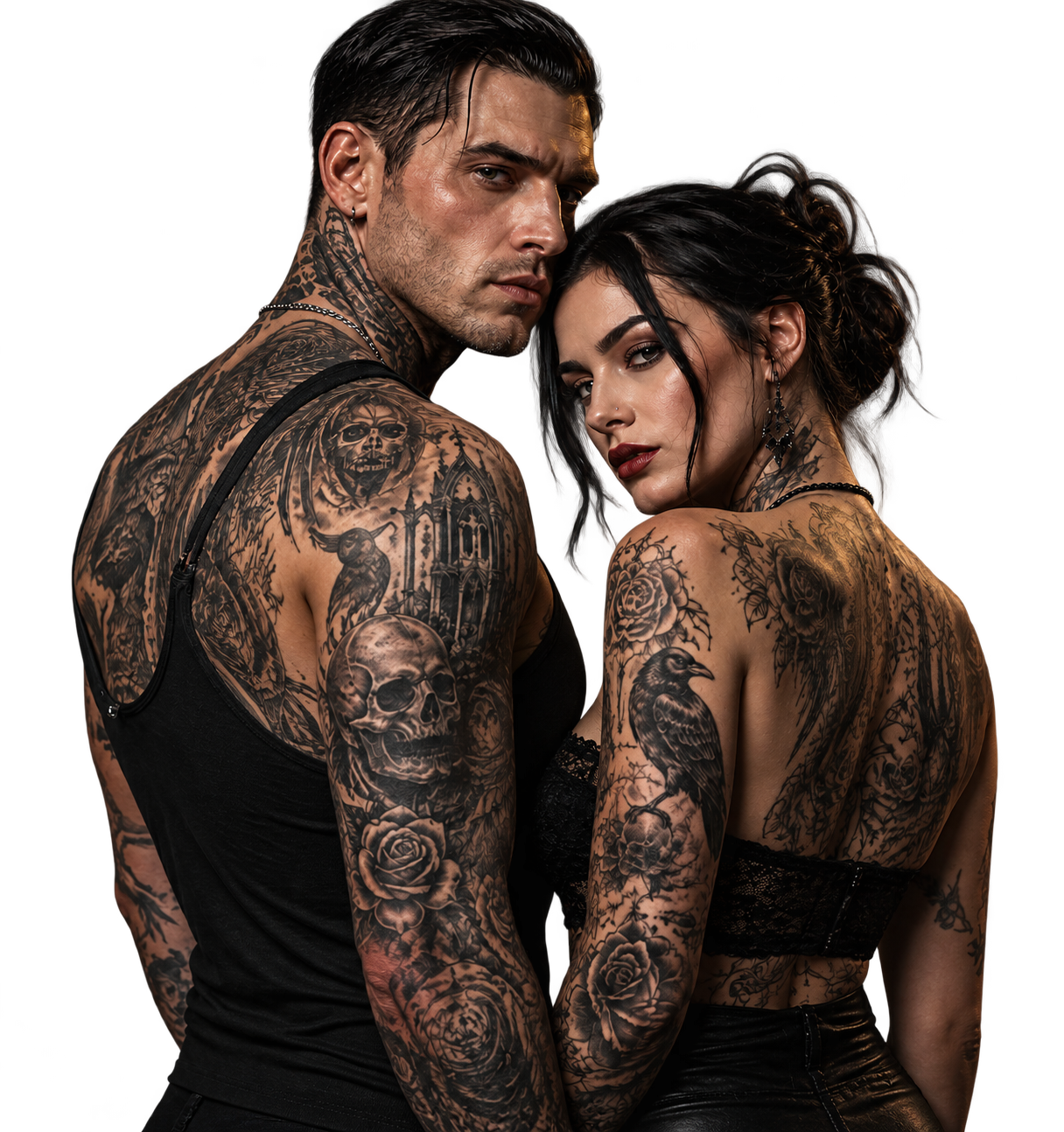 Tattooed gothic man and woman