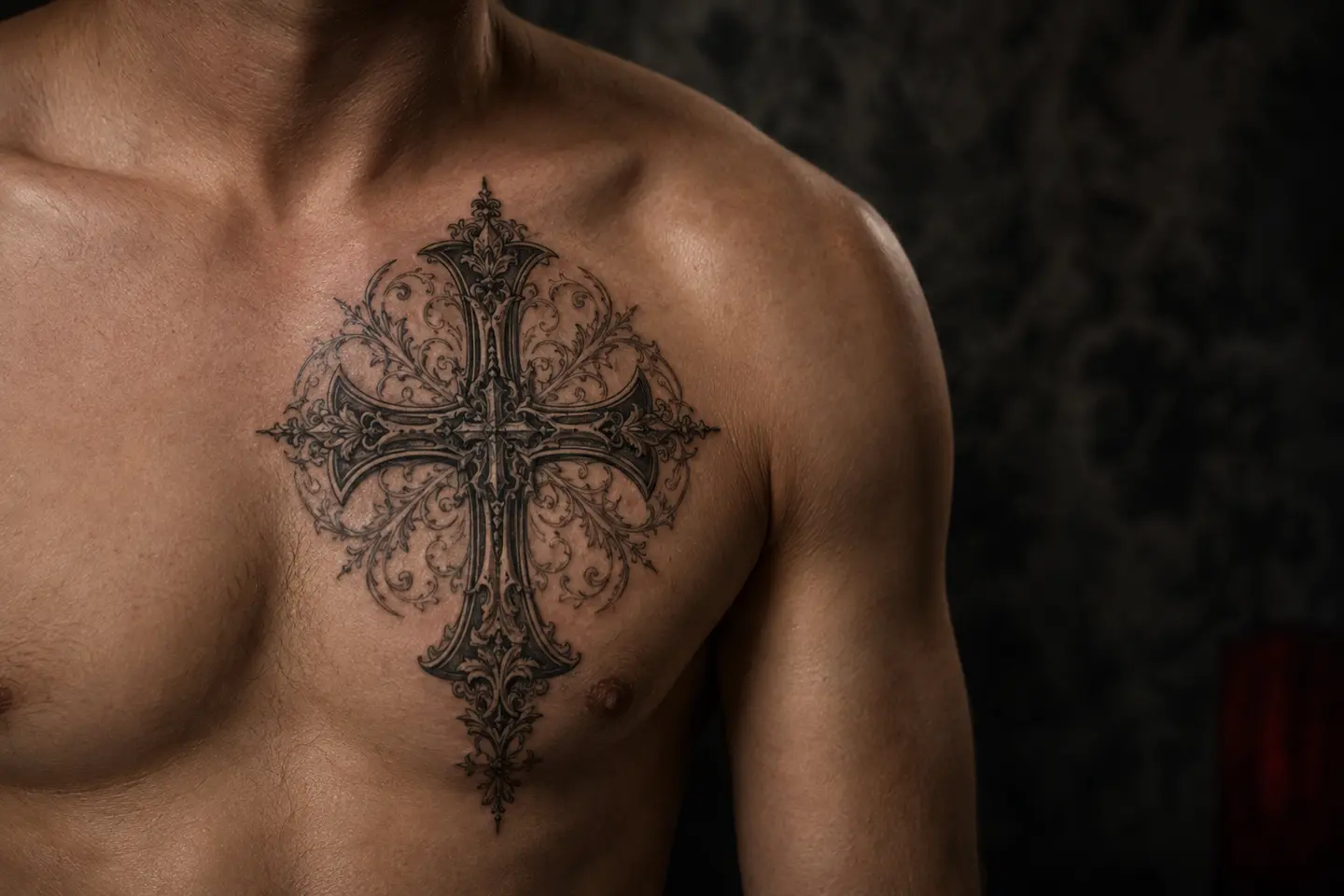 Medieval gothic cross tattoo for men